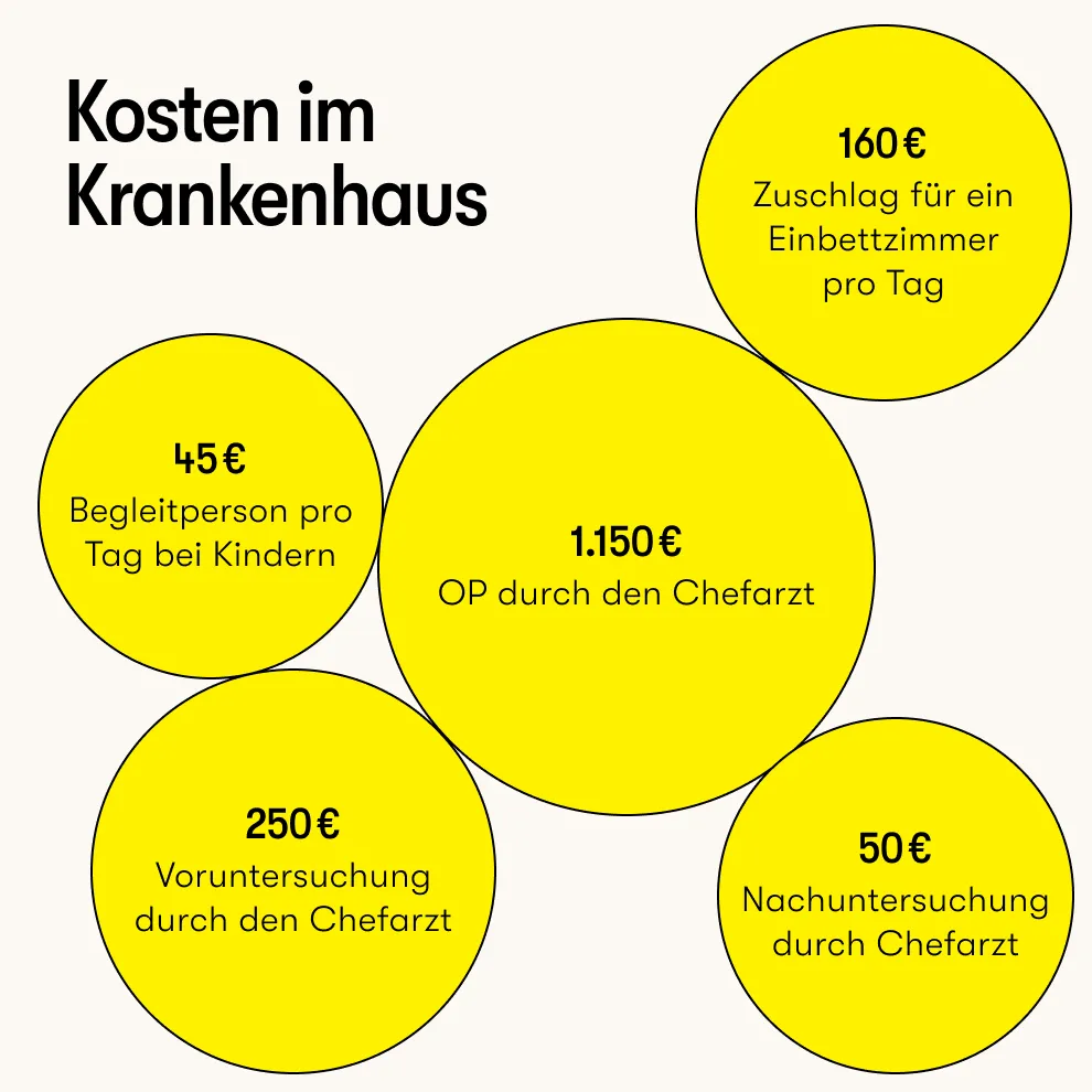Krankenhauskosten für Chefarzt und Unterbringung grafisch dargestellt.