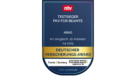 PKV für Beamte der ARAG wurde von ntv mit dem Deutschen Versicherungs-Award ausgezeichnet (04.2025)